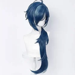 Blå vågig cosplayperuk för spel Genshin Impact Lolita Gradient Party Harajuku-hår (blå Kaeya)><noscript><img width=