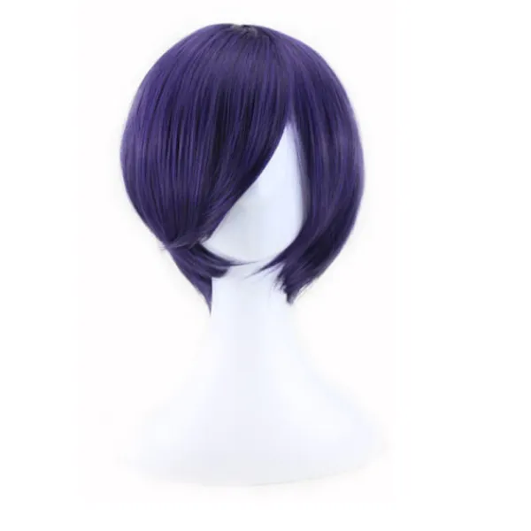 Blåviolett ansiktsinpackad cosplay-animationsperuk (24-25CM), kort rollspel peruk> Peruker