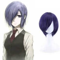 Blåviolett ansiktsinpackad cosplay-animationsperuk (24-25CM), kort rollspel peruk> Peruker