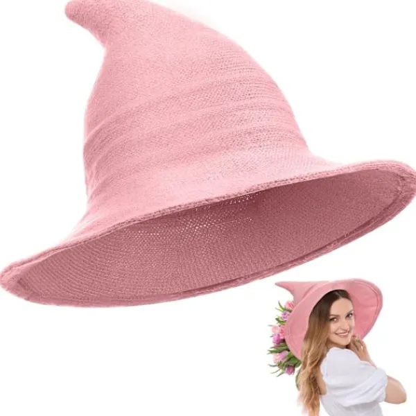 Bredbrättad Stickad Häxhatt, Vikbar Spetsig Filthatt för Kvinnor, Halloween Cosplay Kostym Maskeradaccessoar> Huvudbonader