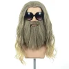Brunblond lång lockig peruk för män med mustasch Halloween Cosplay> Peruker