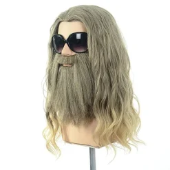 Brunblond lång lockig peruk för män med mustasch Halloween Cosplay> Peruker