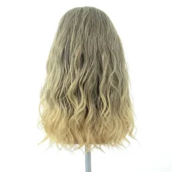 Brunblond lång lockig peruk för män med mustasch Halloween Cosplay><noscript><img width=