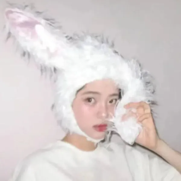 Bunny Ears Hat Öronlapp Cap VIT> Huvudbonader