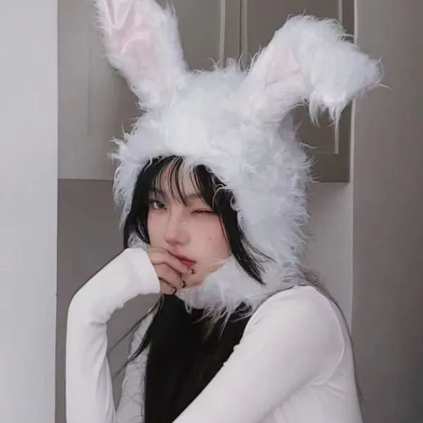 Bunny Ears Hat Öronlapp Cap VIT> Huvudbonader
