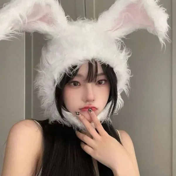 Bunny Ears Hat Öronlapp Cap VIT> Huvudbonader