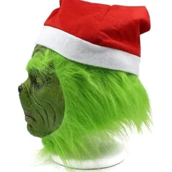 [CA] Christmas Grinch Helmask i Latex för Vuxna med Julhatt, Monster Cosplay, Karnevalsfestdräkt, Maskeradrekvisita [CP]><noscript><img width=