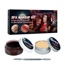 [CA] Halloween sminkset med spatel, ärrvax, falsk blodgel för maskeradfest 1> Smink