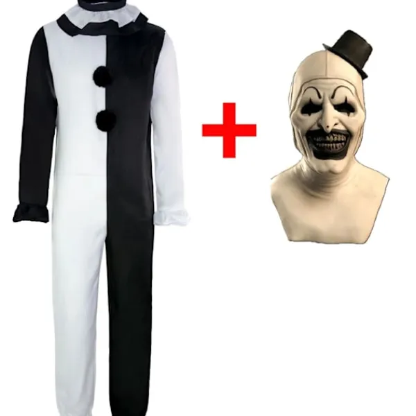 CGMGTSN Vuxna Terrifier 2 Art the Clown Cosplay Kostym Jumpsuit Hatt Outfits Halloween Karneval Kostym V Kostym och Mask_max XXL> Dräkter