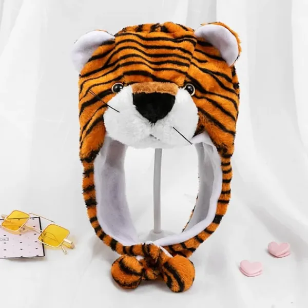 Children Adult Cartoon Cap Kindergarten Parent-Child Props Tiger Head Cover Plush Animal Hat Bonnets for Men Women Boys Girls> Huvudbonader