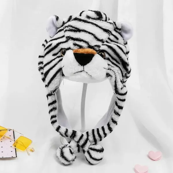 Children Adult Cartoon Cap Kindergarten Parent-Child Props Tiger Head Cover Plush Animal Hat Bonnets for Men Women Boys Girls> Huvudbonader
