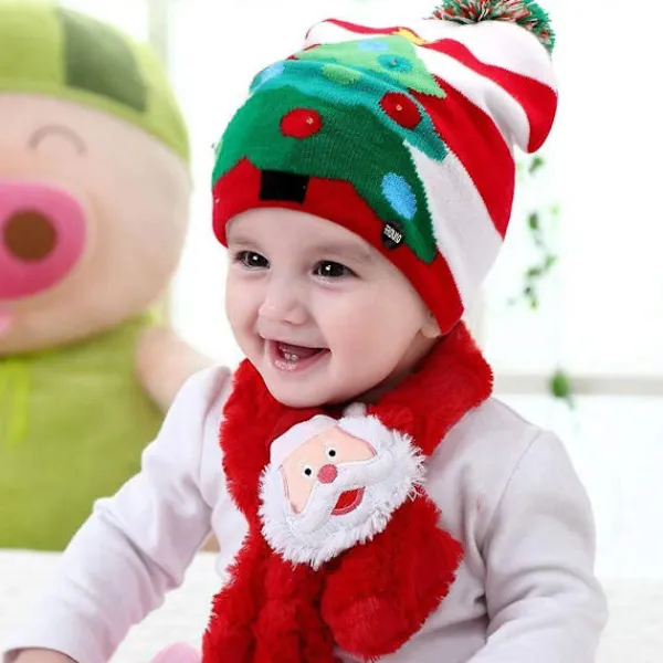 Holocky Christmas Santa Snowman Led Stickad Cap Beanie Hat> Huvudbonader