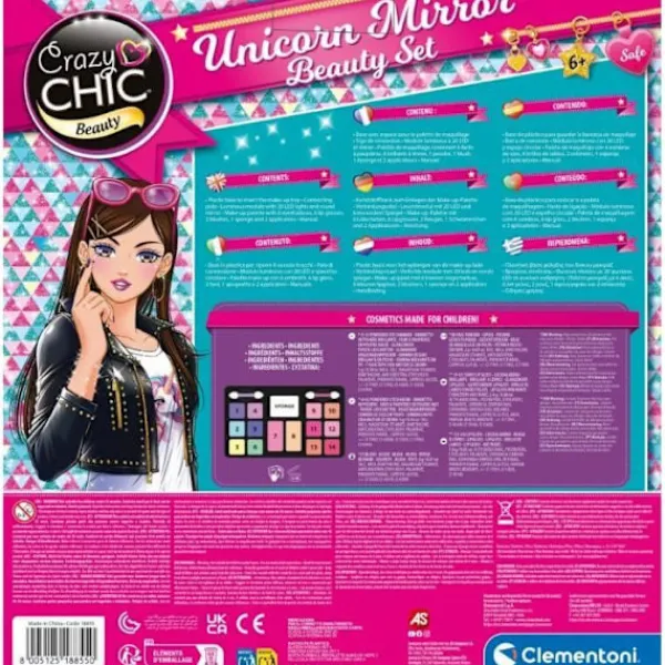 CLEMENTONI - Unicorn sminkspegel - Ljusring - Smink och hår- och nagelaccessoarer - Från 7 år Flerfärgad> Smink