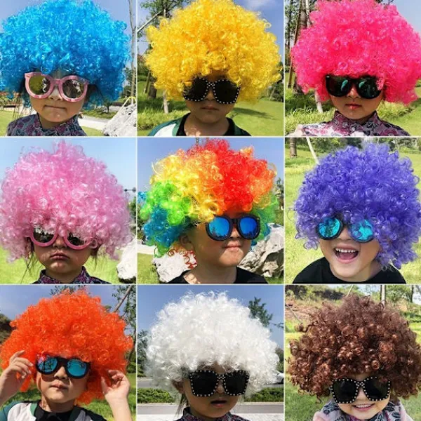 Clownhår, komiska perukrekvisita, cheerleader färgglada huvudonader, performance rekvisita> Peruker