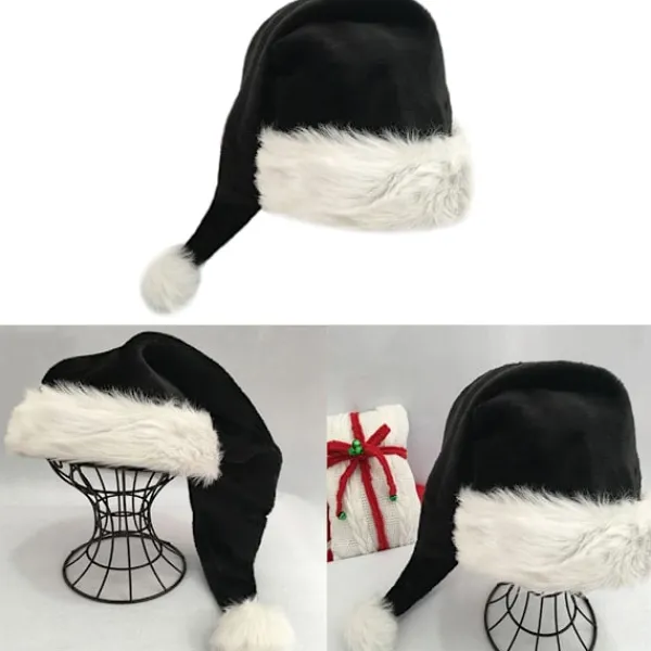 75cm Vuxen Barn Svart Plysch Lång Julhatt Juldräkt Pompom Jultomte Mössa Festival Party Tillbehör Gåvor> Huvudbonader