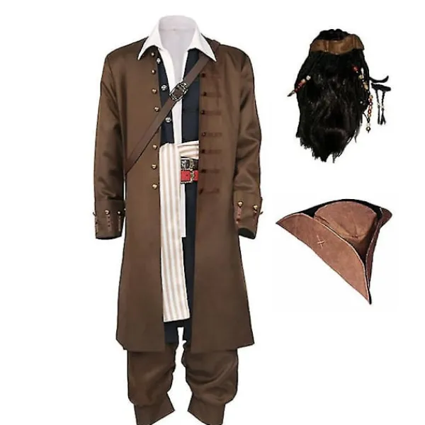 KOOLYOU Cosdaddy Captain Jack Sparrow Cosplay Kostym Kappa Jacka Vuxen Hatt Peruk Kostymer Halloween Carnival Kostym XXL T1> Dräkter