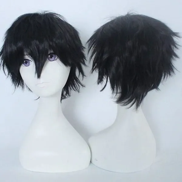 Cosplay lockigt hår svans full peruker svart kort peruk kvinnor/män peruk kostym Fancy> Peruker