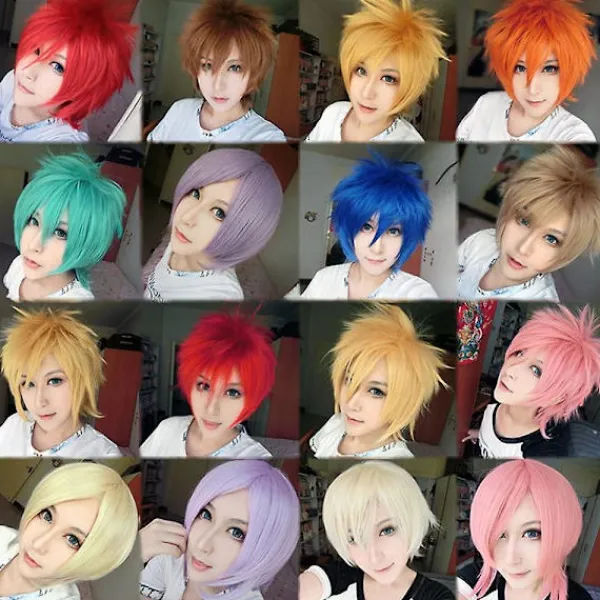 Cosplay lockigt hår svans full peruker svart kort peruk kvinnor/män peruk kostym Fancy> Peruker