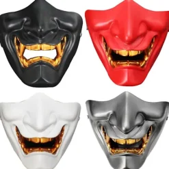 Cosplay Mask Game Half Face Airsoft Oni Mask Halloween Mask GRÅ><noscript><img width=