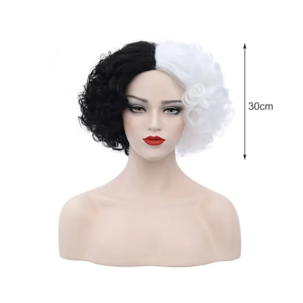 unbranded Cosplay Peruk Fluffig Svart Vit Högtemperatur Fiber Värmebeständig Bekväm Kort Curly Wave Witch Peruk för Halloween - Svart Vit> Peruker