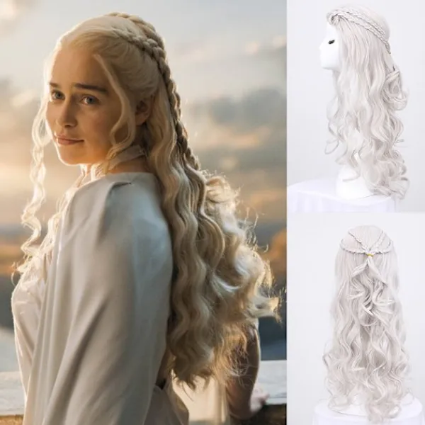 ##/Cosplay peruk för kvinnor, Daenerys peruk lång blond lockig Kha##/> Peruker