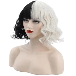 xinfish Cruella De Vil Peruk Cosplay Lockigt Kort Vågig Peruk> Peruker