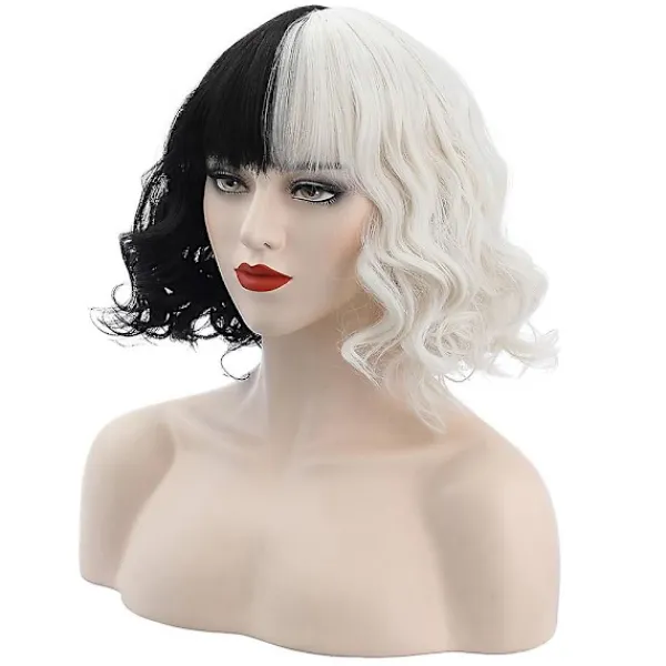 xinfish Cruella De Vil Peruk Cosplay Lockigt Kort Vågig Peruk> Peruker