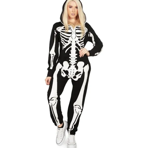 Dam Halloween Skelettdräkt - Bekväm och Enkel Vuxen Jumpsuit Bodysuit - Fram- och Baktryck med Blixtlås> Dräkter