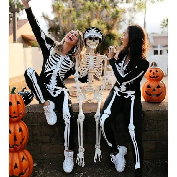 Dam Halloween Skelettdräkt - Bekväm och Enkel Vuxen Jumpsuit Bodysuit - Fram- och Baktryck med Blixtlås> Dräkter