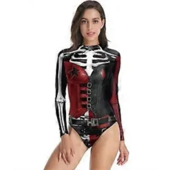Dam Harley Quinn Cosplay Kostym Skalle Print En-Delad Baddräkt (L-XL)> Dräkter