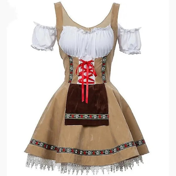 Dam Oktoberfest-dräkt Tyskland Bayersk ölserveringsflicka servitris Cosplay-parad Tavern Carnival Maskeradklänning Beige S> Dräkter