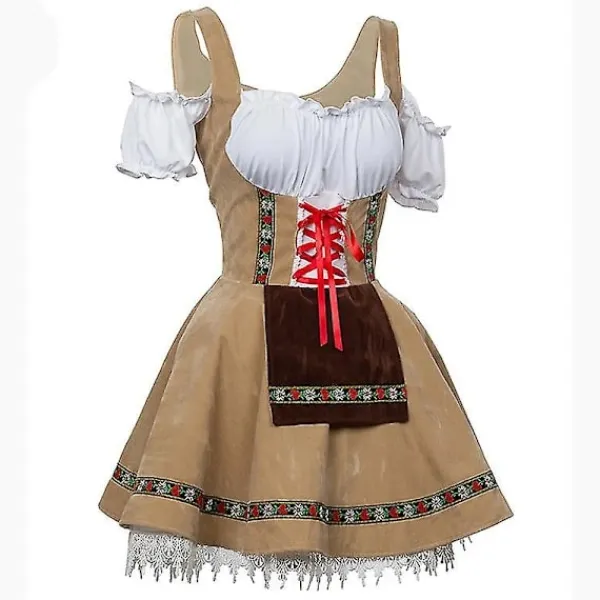 Dam Oktoberfest-dräkt Tyskland Bayersk ölserveringsflicka servitris Cosplay-parad Tavern Carnival Maskeradklänning Beige S> Dräkter