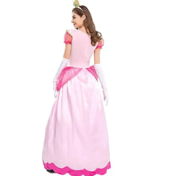 Dam Super Mario Peach Cosplay Kostym Rosa Prinsessklänning + Handskar + Huvudbonad Outfits Set Karnevalsfest S> Dräkter