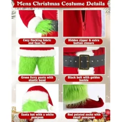 7-delad Grinch-dräkt för julcosplay, vuxen tomtekostymset + mask A 7PCS komplett klädset 7PCS komplett klädset -FS- L><noscript><img width=