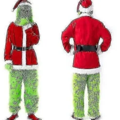 7-delad Grinch-dräkt för julcosplay, vuxen tomtekostymset + mask Enbart mask -FA- L> Dräkter
