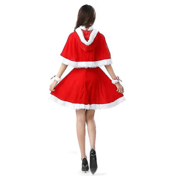 unbranded 3-delad Jultomte-kostym för kvinnor, Jultomtedräkt, Festdräkt med klänning, sjal, konstgjord pälsarmband, present till nyårsfest> Dräkter