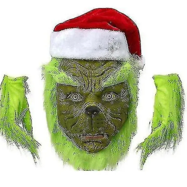 7-delars Grinch-dräkt för julcosplay för vuxna, jultomtedräktset + Mask A-WELLNGS Mask Endast Mask Endast Mask Endast 3XL> Dräkter