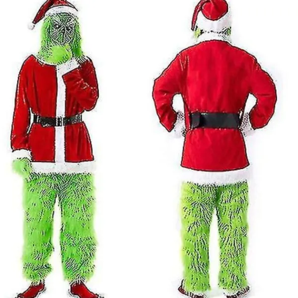 7-delars Grinch-dräkt för julcosplay för vuxna, jultomtedräktset + Mask A-WELLNGS Mask Endast Mask Endast Mask Endast 3XL> Dräkter