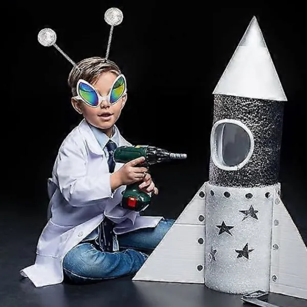 4-delars Halloween utomjording kostym tillbehör set, 2 par utomjording glasögon, 2 par utomjording solglasögon, 2 par silver Mars antenn hörlurar> Tillbehör