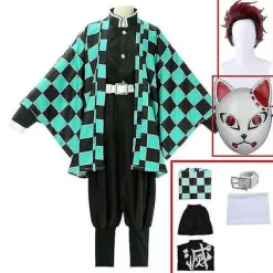 Demon Slayer Kimetsu No Yaiba Tanjirou Kamado Cosplay Kostym Kimono Jul Anime Uniform Set för vuxna barn - Perfekt 7-delars set 140-max 140 | Fyndiq> Dräkter