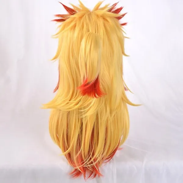 Demon Slayer Rengoku Kyoujurou Cosplayfestdräkt för Halloweenfest Anime Set Presenter Endast One Size - Wig> Peruker