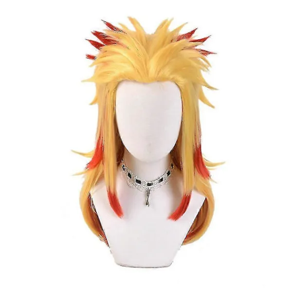 Demon Slayer Rengoku Kyoujurou Cosplay Kostym Kimono Uniform Outfit Halloween Party Anime Rollspel Fancy Dress Set-c Endast One Size - Wig> Peruker