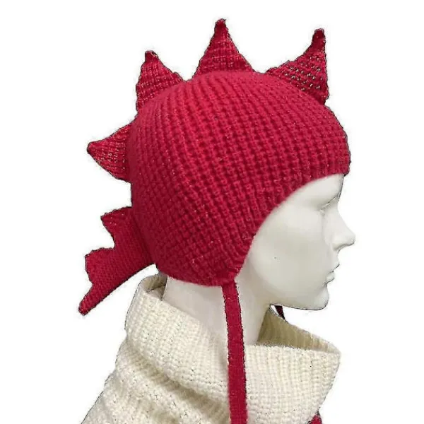 Dinosauriemössa Rolig Hatt Dinosaurie Öronlapp Hatt Stickad Dinosaurie Hatt Mohawk Hatt> Huvudbonader