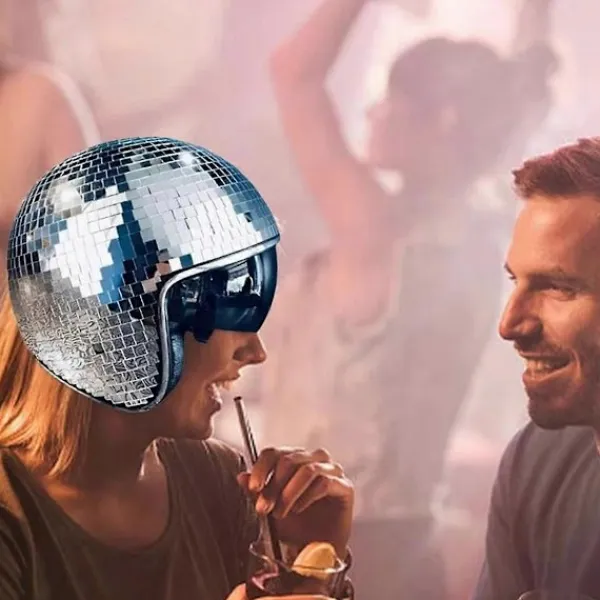 Disco Ball Hjälm Glitter Speglar Glas Punk Kostym Hatt med Infällbart Visir Disco Ball Hatt för B> Huvudbonader