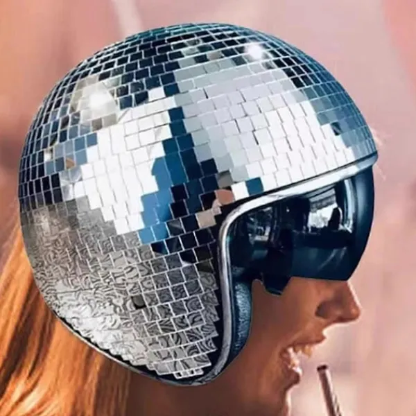 Disco Ball Hjälm Glitter Speglar Glas Punk Kostym Hatt med Infällbart Visir Disco Ball Hatt för B> Huvudbonader