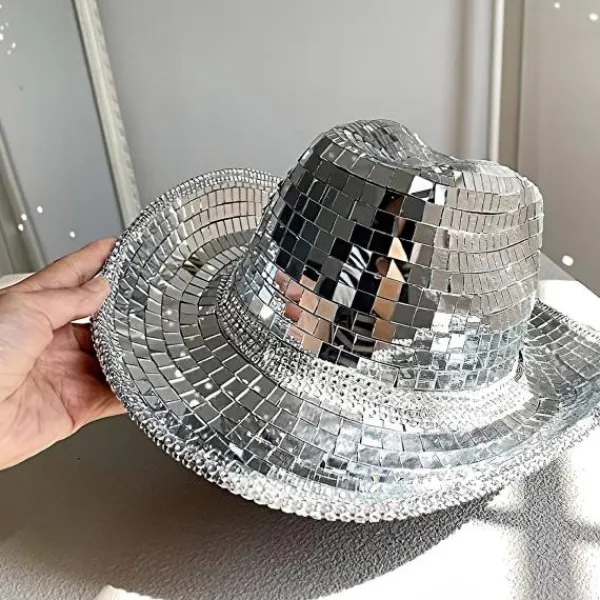 Disco Cowboy Hat Full Spegel Western Top Hat Holiday Ball Dress Up> Huvudbonader