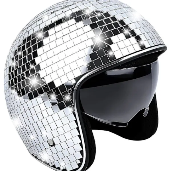 Diskokulehjälm, Discohjälm Cykelhjälm Glänsande Silver Harleyhjälm Party> Huvudbonader