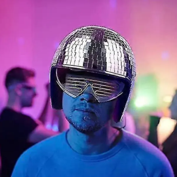 Diskokulehjälm, Discohjälm Cykelhjälm Glänsande Silver Harleyhjälm Party> Huvudbonader