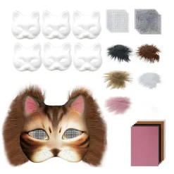 DIY Therian Mask Kit Katt Räv Djuransikte Kudde med Päls Halloween Rollspelsrekvisita för Maskerad Karneval Cosplay Festtillehör> Masker