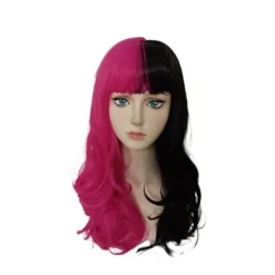 YUJDA Draculaura Cosplay-kostym med peruk, lång svart och rosa värmebeständig syntetisk hår, Halloweenfest, rollspel, karnevalrekvisita> Peruker